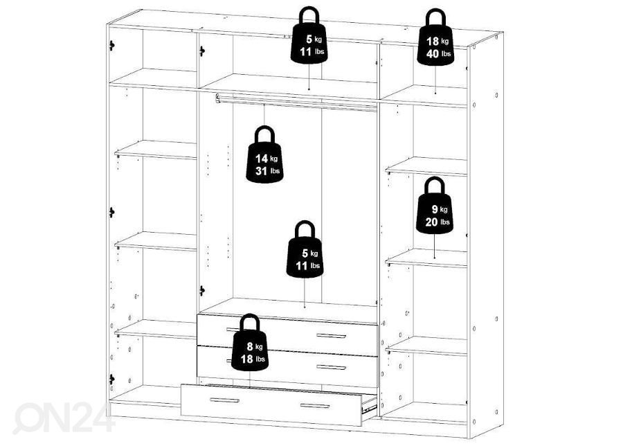 Riidekapp Sprint 195,5 cm suurendatud