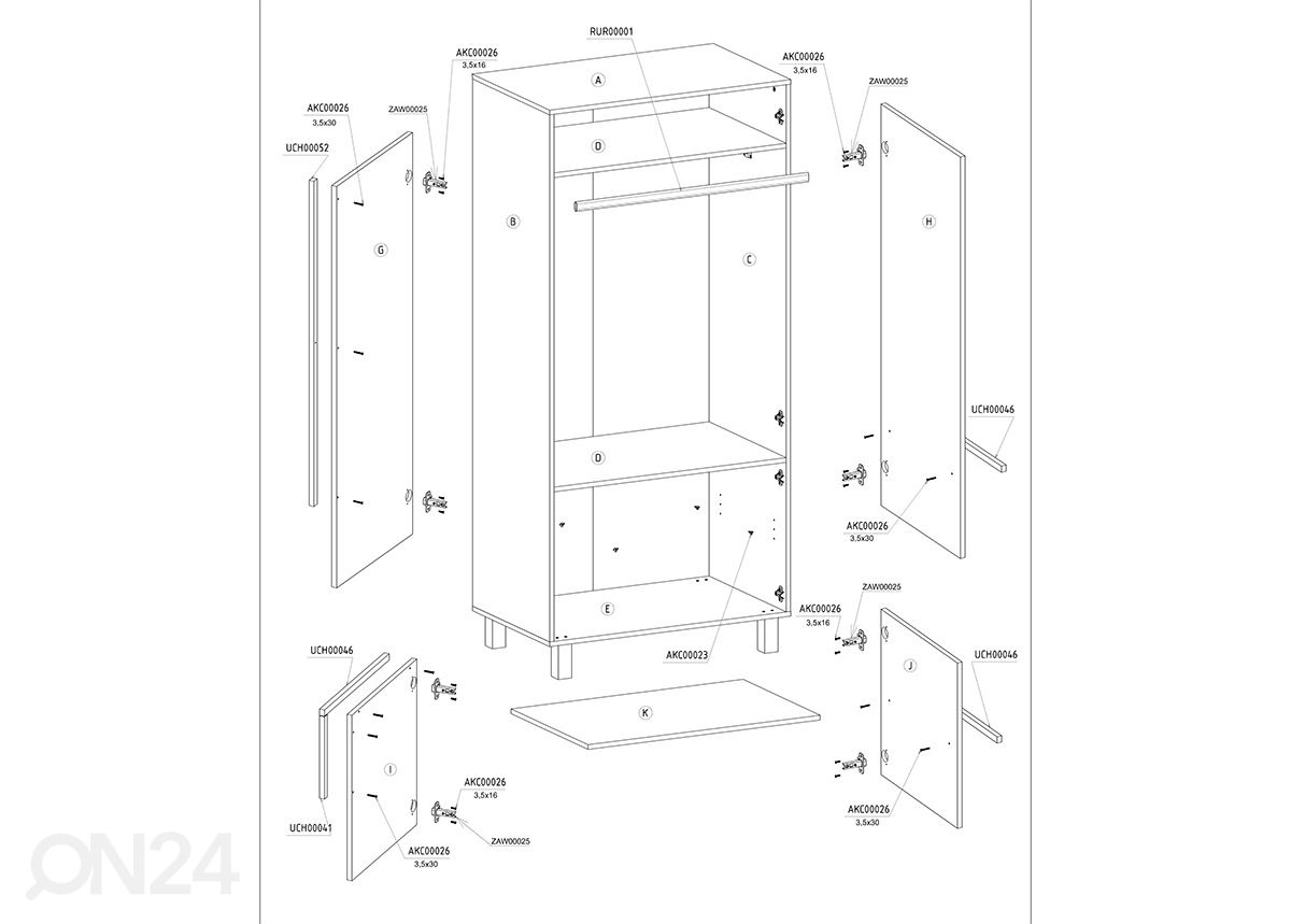 Riidekapp Youghal 90 cm suurendatud