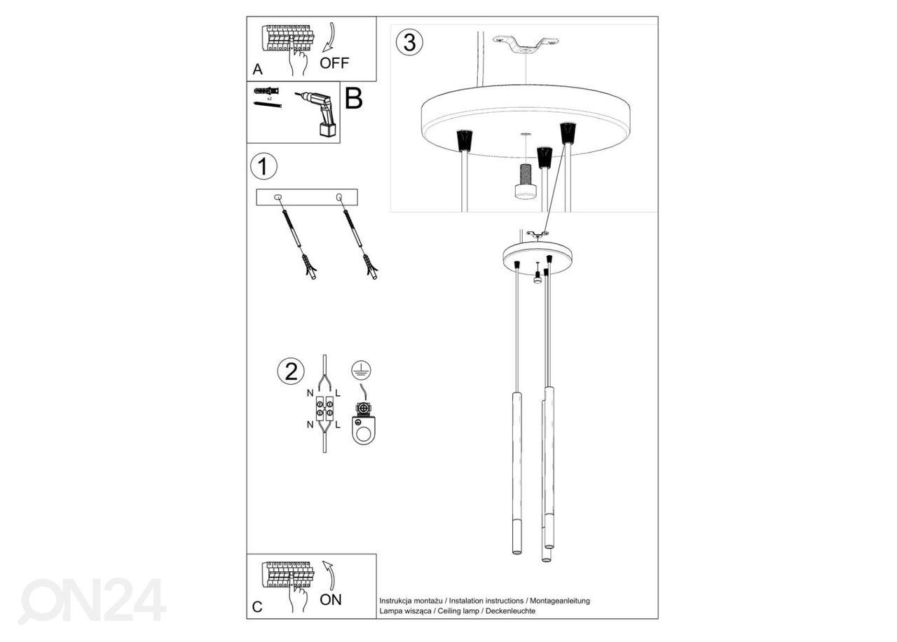 Rippvalgusti Mozaica 3P, must/kroom suurendatud