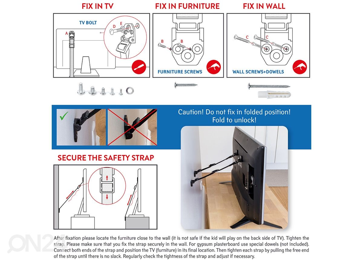 Televiisori/mööbli turvakinnitus Tatkraft Protect suurendatud