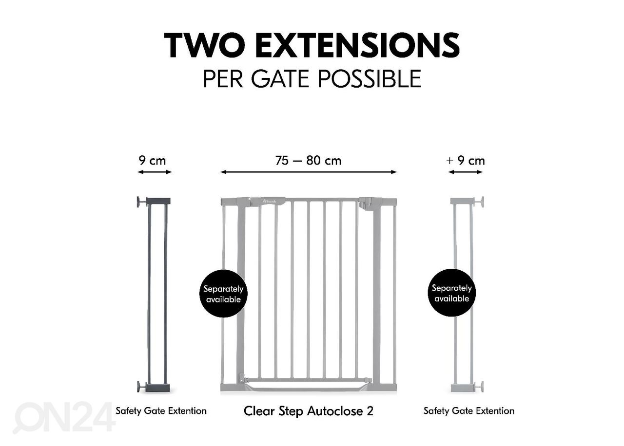 Turvavärava pikendus 9 cm Hauck Select tumehall suurendatud