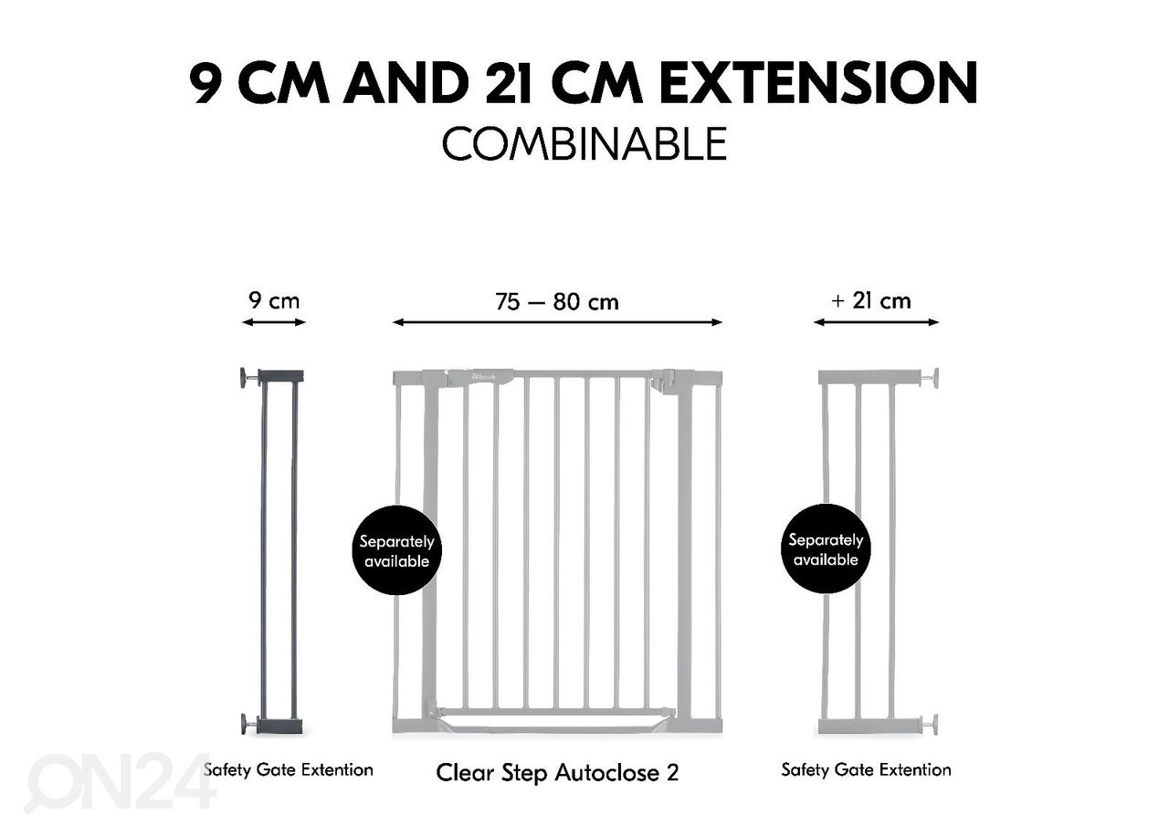 Turvavärava pikendus 9 cm Hauck Select tumehall suurendatud