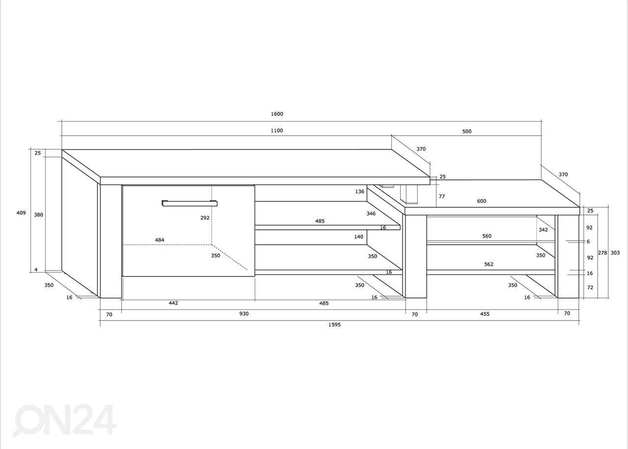 TV-alus 160 cm suurendatud