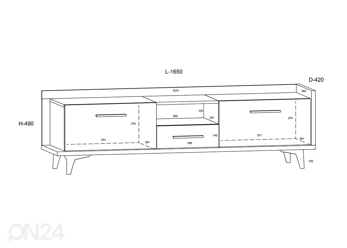 TV-alus 165 cm suurendatud