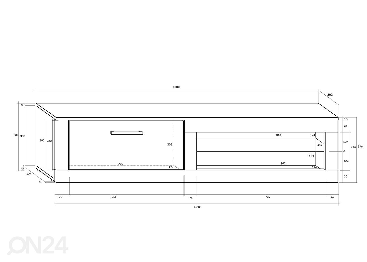 TV-alus Bally 160 cm suurendatud