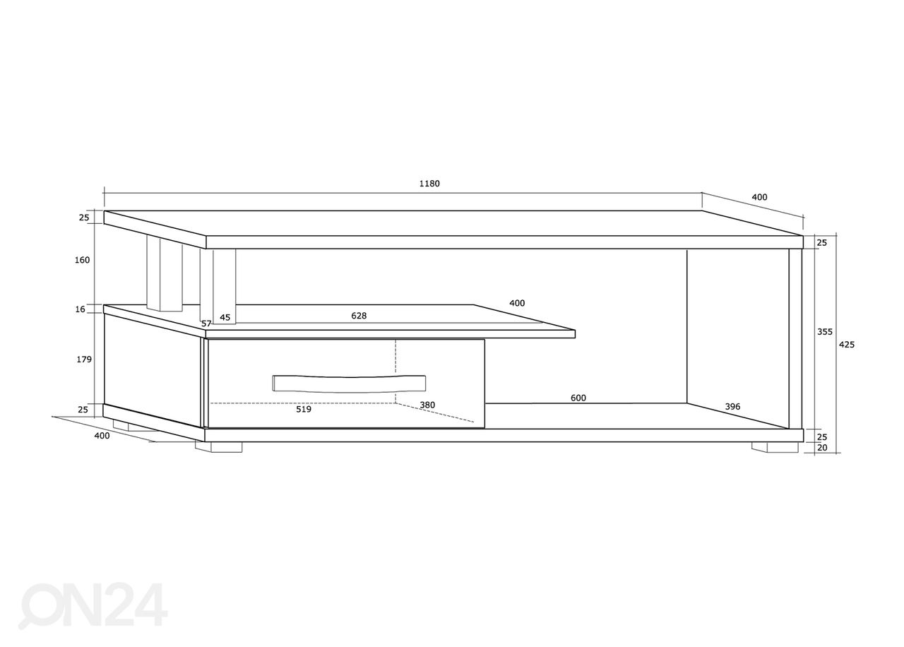 TV-alus Cloghroe 118 cm suurendatud