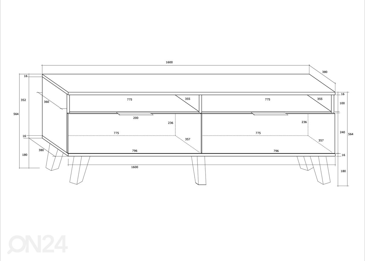 TV-alus Kilty 160 cm suurendatud