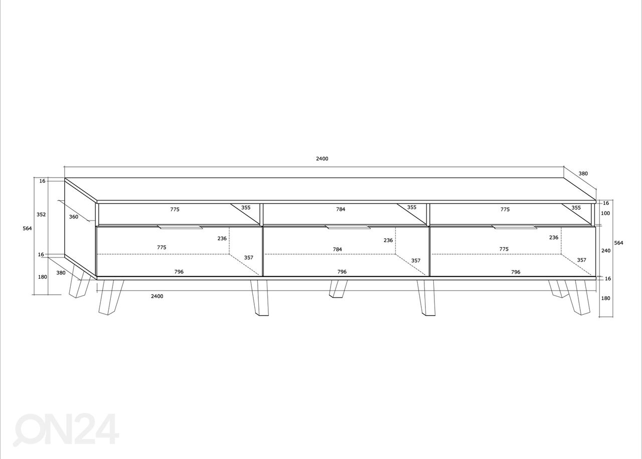 TV-alus Kilty 240 cm suurendatud