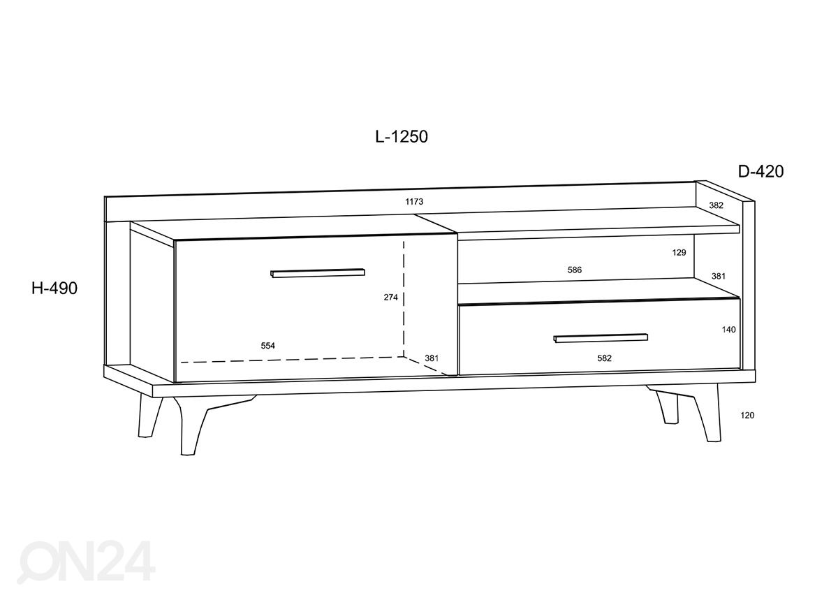 TV-alus Kinsale 125 cm suurendatud