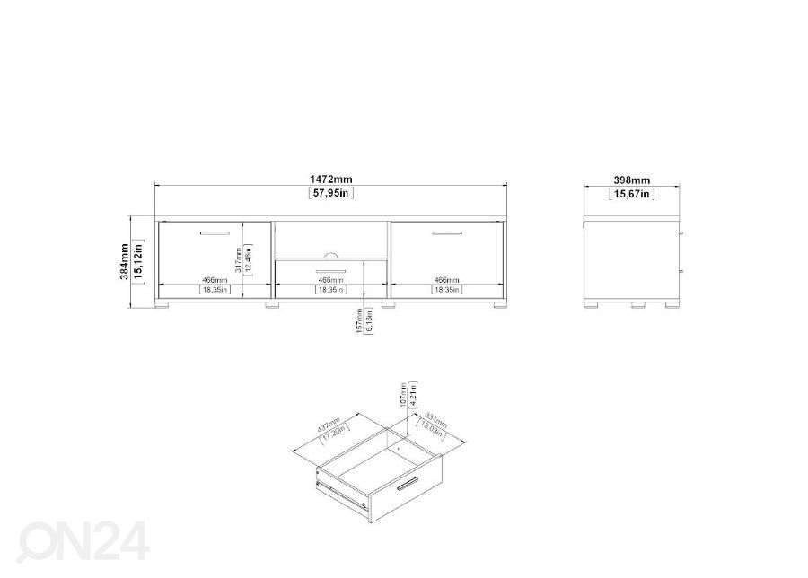 Tv-alus Media 147 cm, valge suurendatud