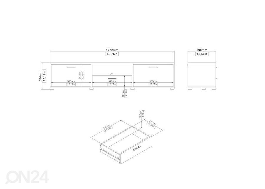 Tv-alus Media 177 cm, must suurendatud