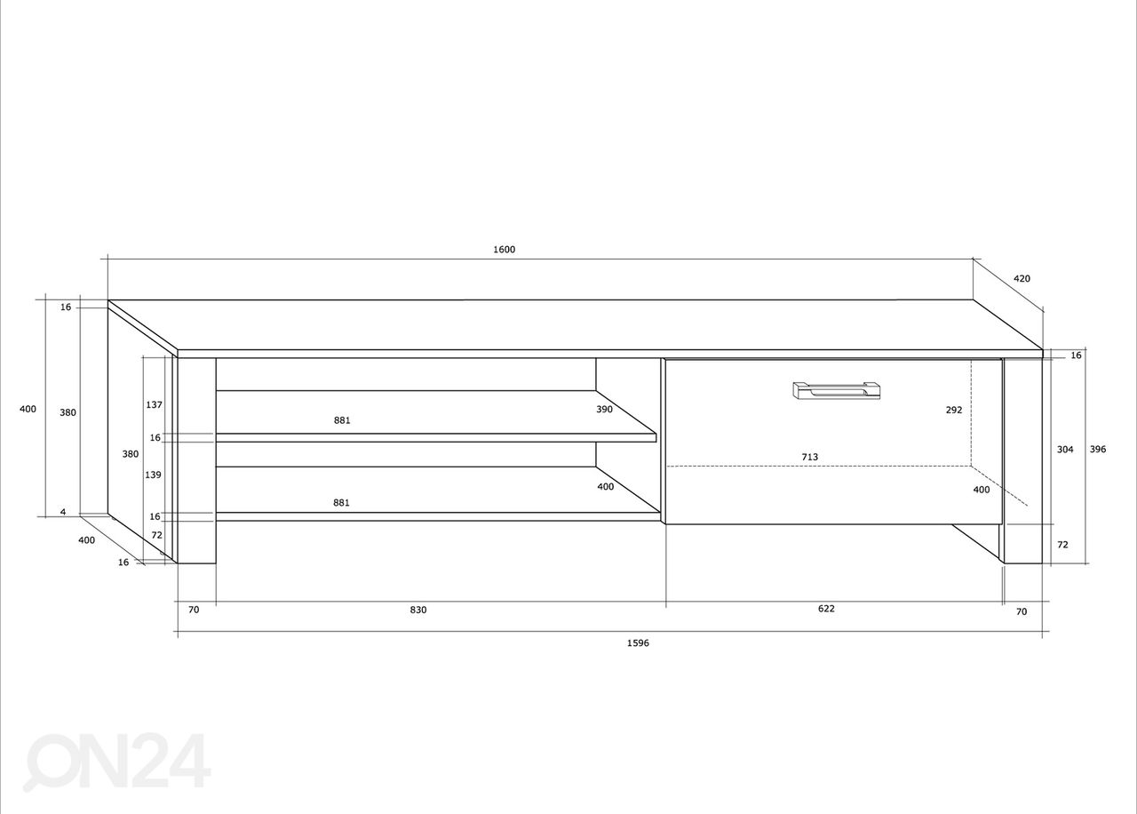 TV-alus Midleton 160 cm suurendatud