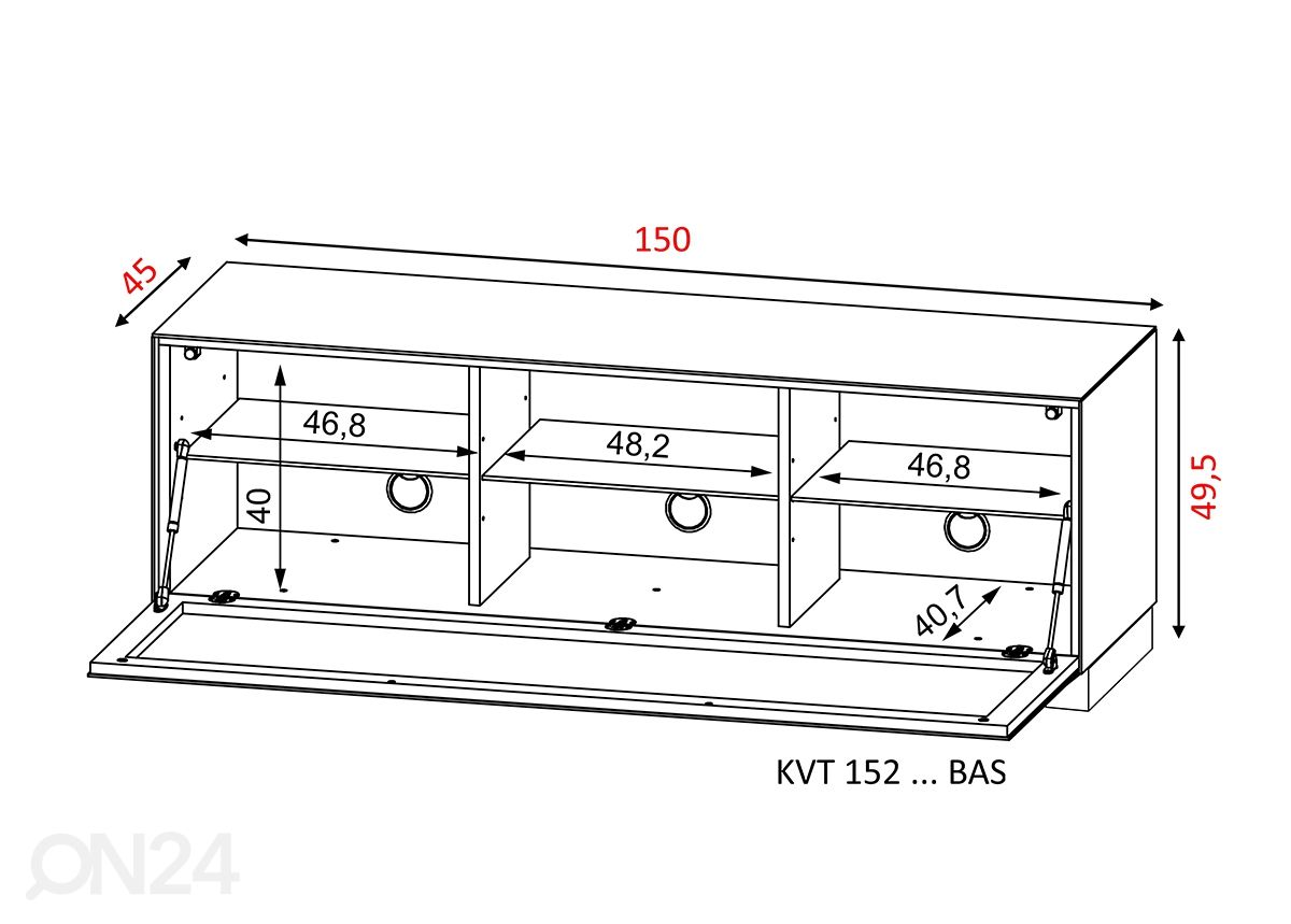 Tv-alus ratastel Venti 150 cm suurendatud