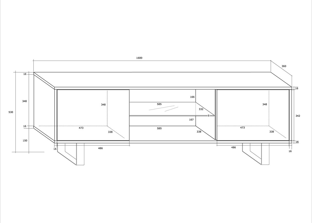 TV-alus Rossca 160 cm suurendatud