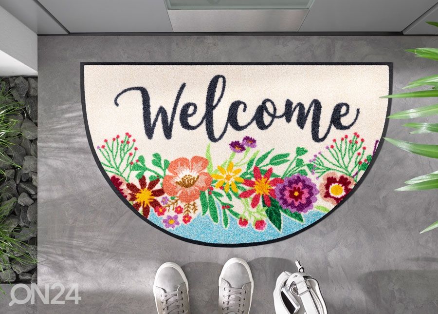 Uksematt Round Welcome Blooming 50x85 cm suurendatud