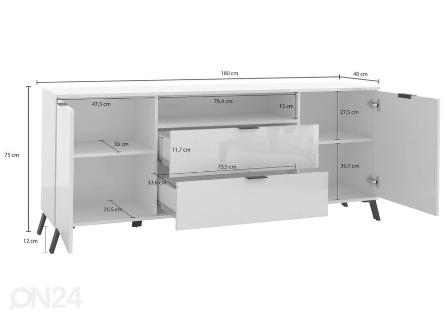 Valge Kummut Casablance 180cm suurendatud