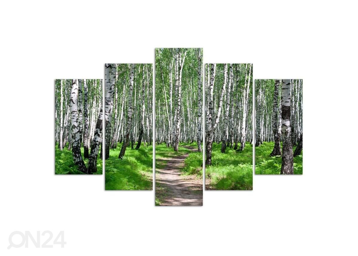 Viieosaline seinapilt Birch forest 150x100 cm suurendatud