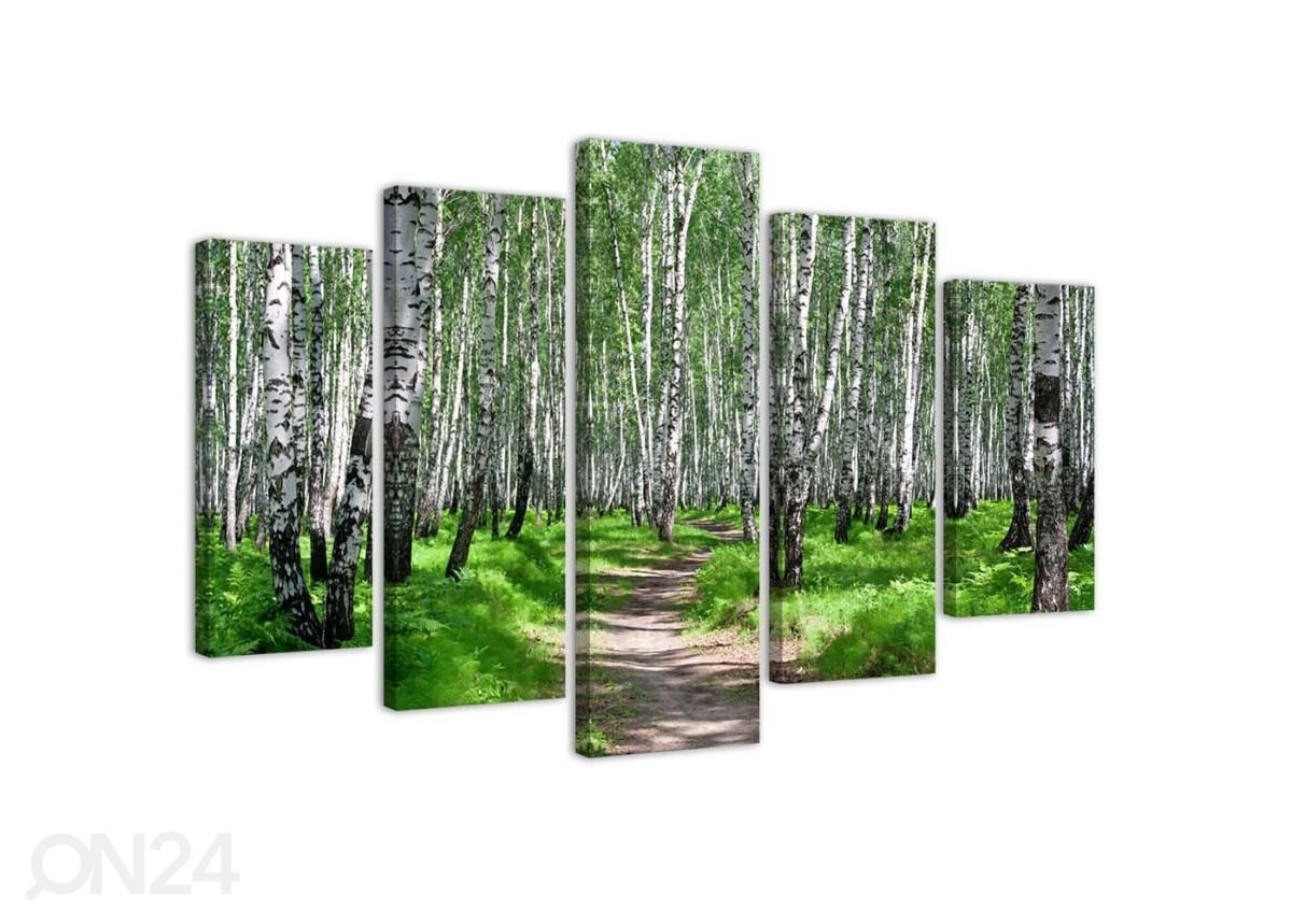 Viieosaline seinapilt Birch forest 150x100 cm suurendatud