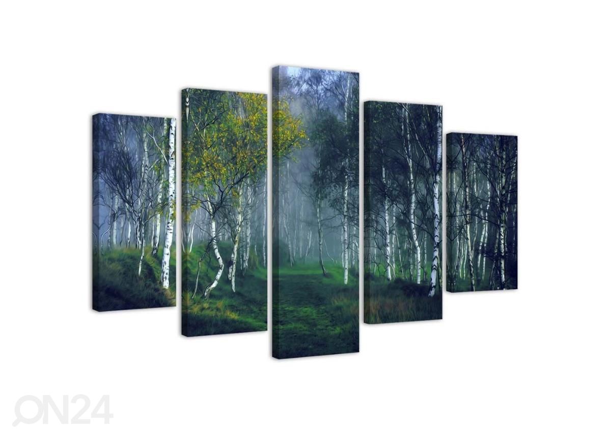 Viieosaline seinapilt Birch trees in the fog 100x70 cm suurendatud