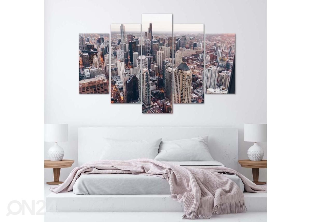 Viieosaline seinapilt Chicago Skyscrapers 100x70 cm suurendatud