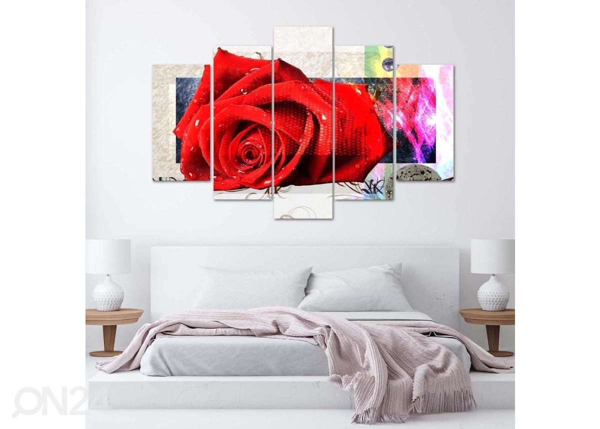 Viieosaline seinapilt Crimson Rose 150x100 cm suurendatud