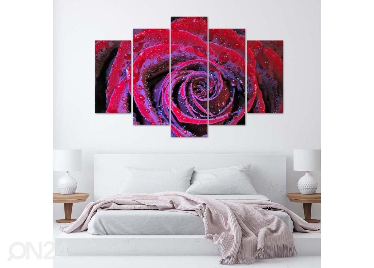 Viieosaline seinapilt Dew rose 150x100 cm suurendatud