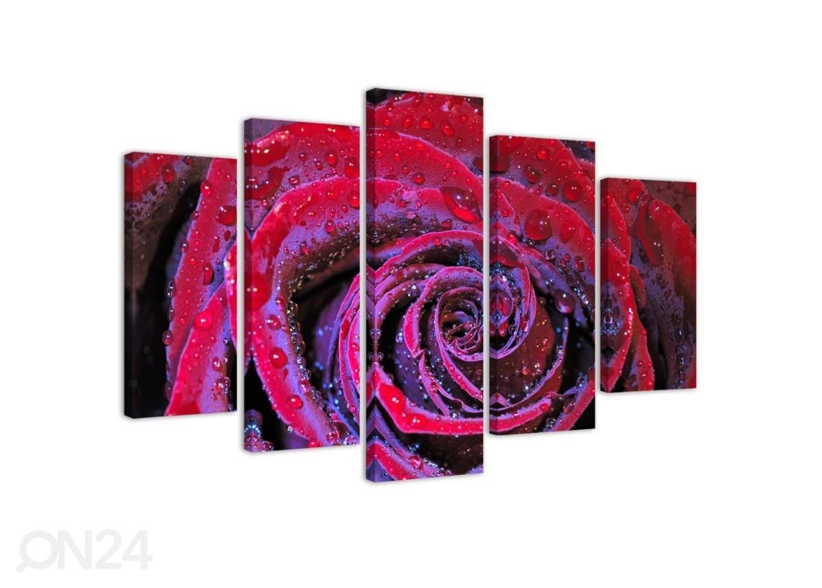 Viieosaline seinapilt Dew rose 150x100 cm suurendatud