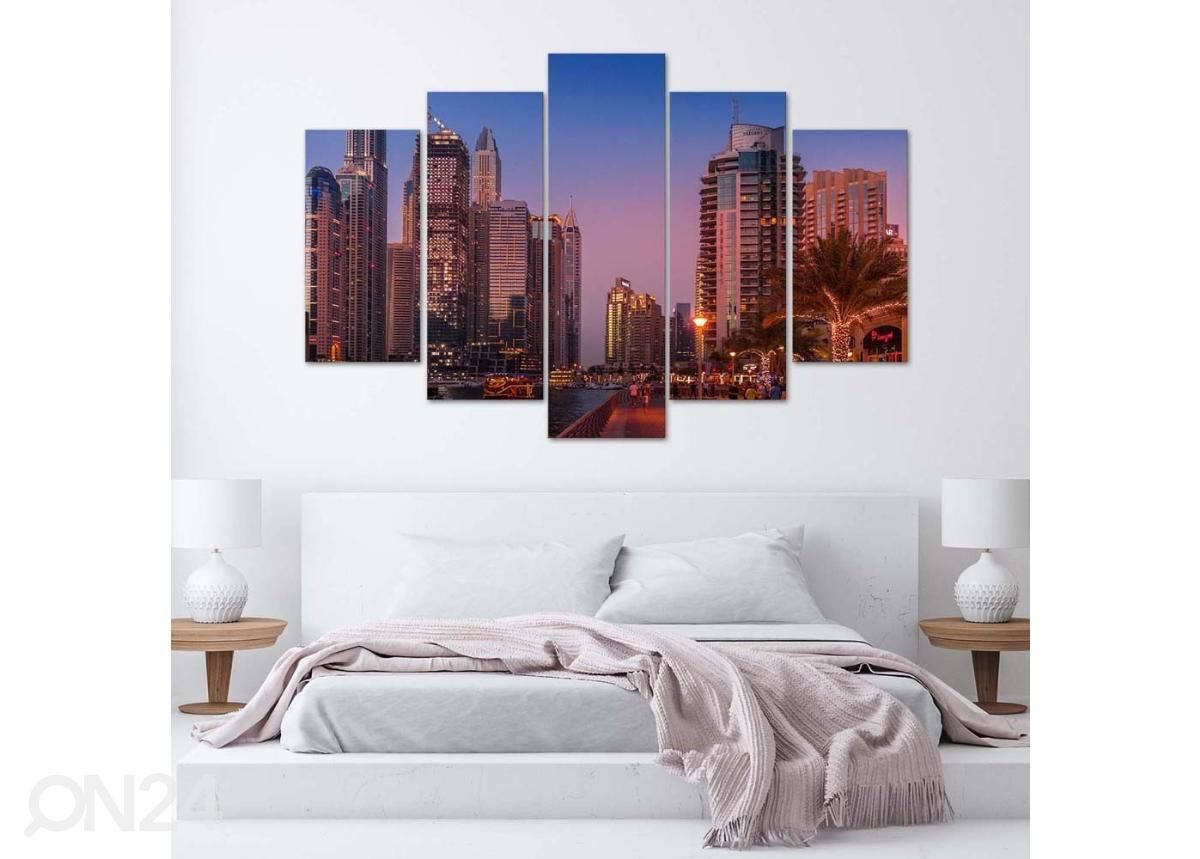 Viieosaline seinapilt Dubai Evening 150x100 cm suurendatud