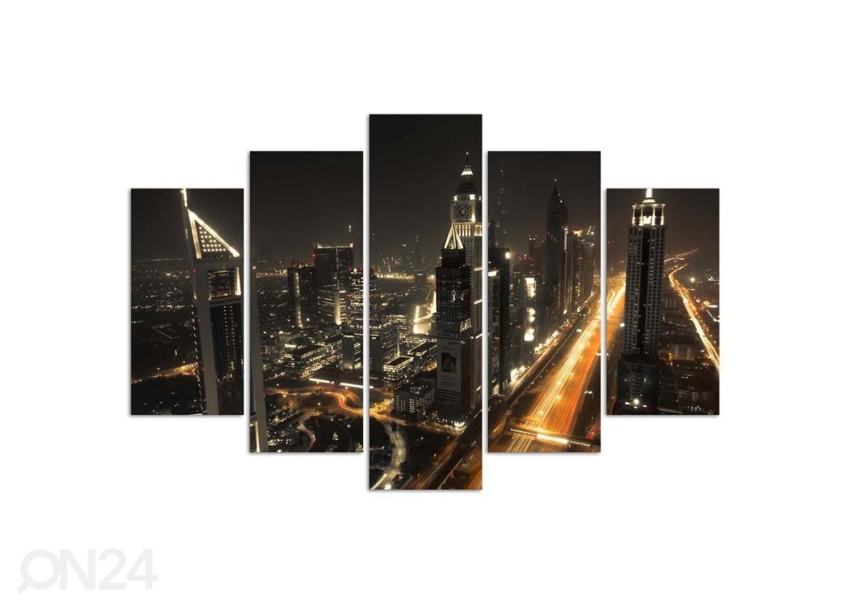 Viieosaline seinapilt Dubai Panorama at Night 150x100 cm suurendatud