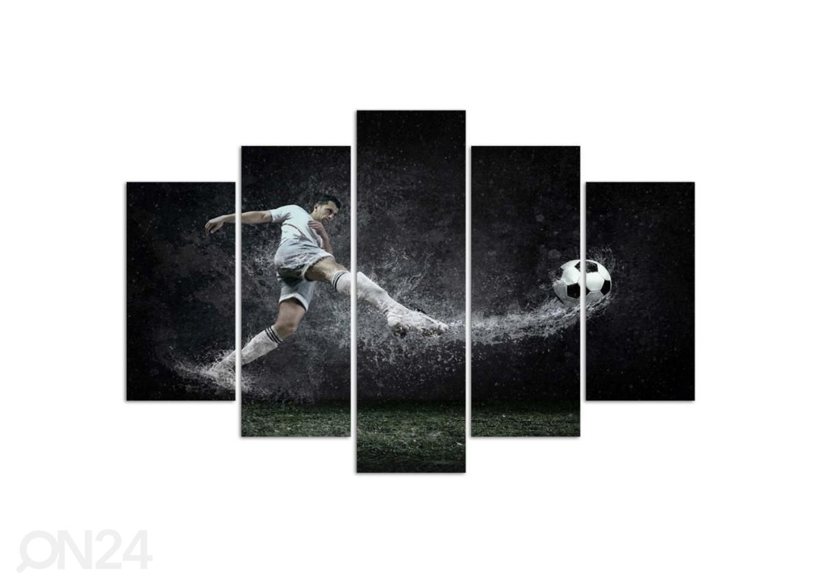 Viieosaline seinapilt Football Player on Wet Turf 150x100 cm suurendatud