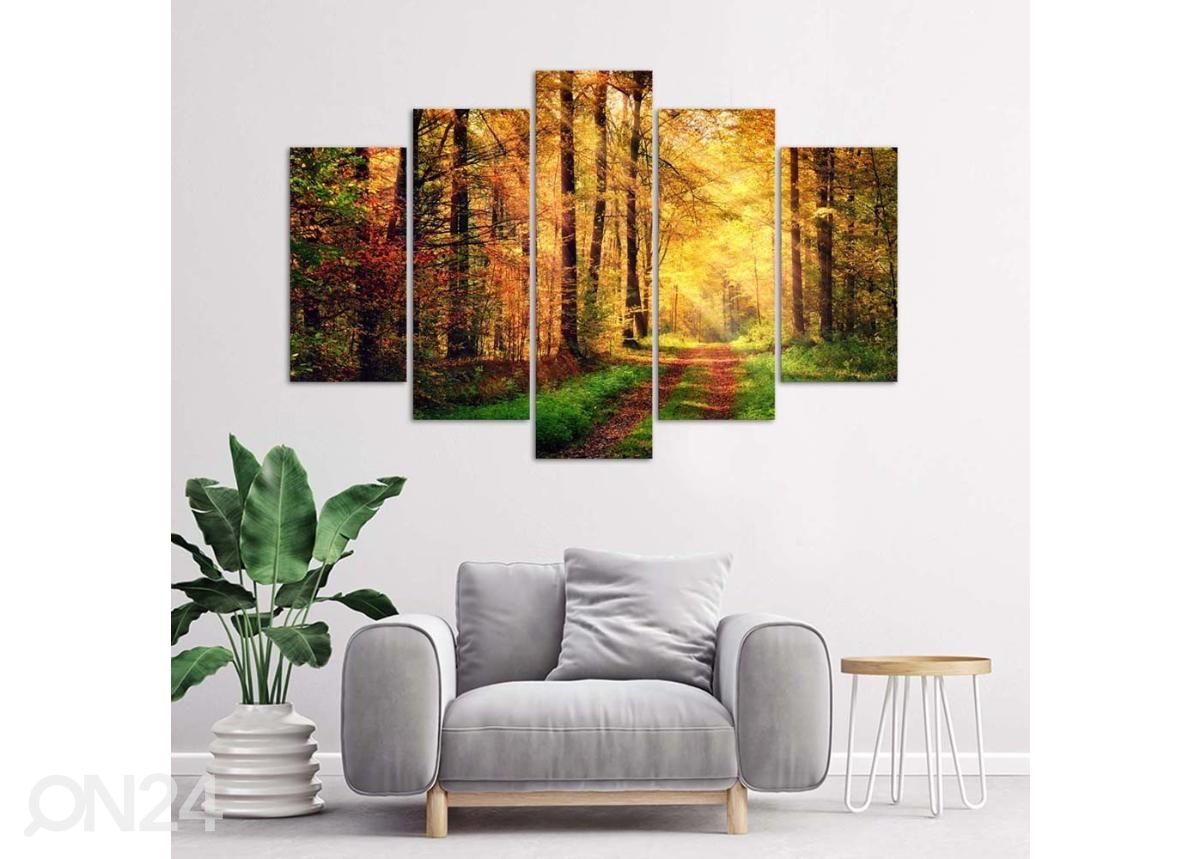 Viieosaline seinapilt Forest road 150x100 cm suurendatud