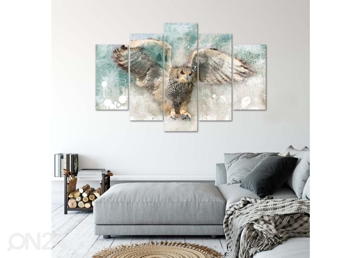 Viieosaline seinapilt Owl in Flight 100x70 cm suurendatud