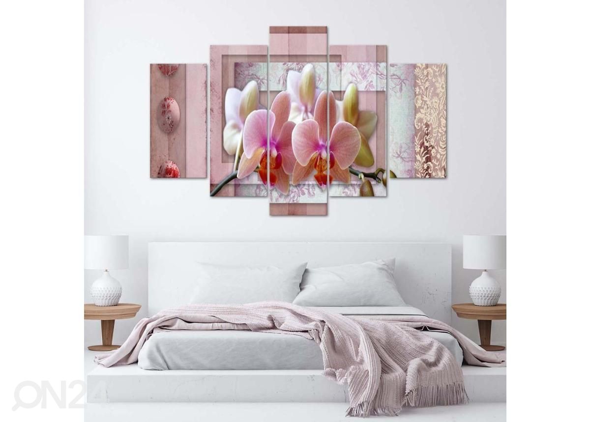 Viieosaline seinapilt Pink Orchid 200x100 cm suurendatud