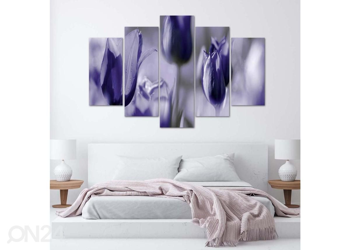 Viieosaline seinapilt Purple Tulips in the Meadow 100x70 cm suurendatud