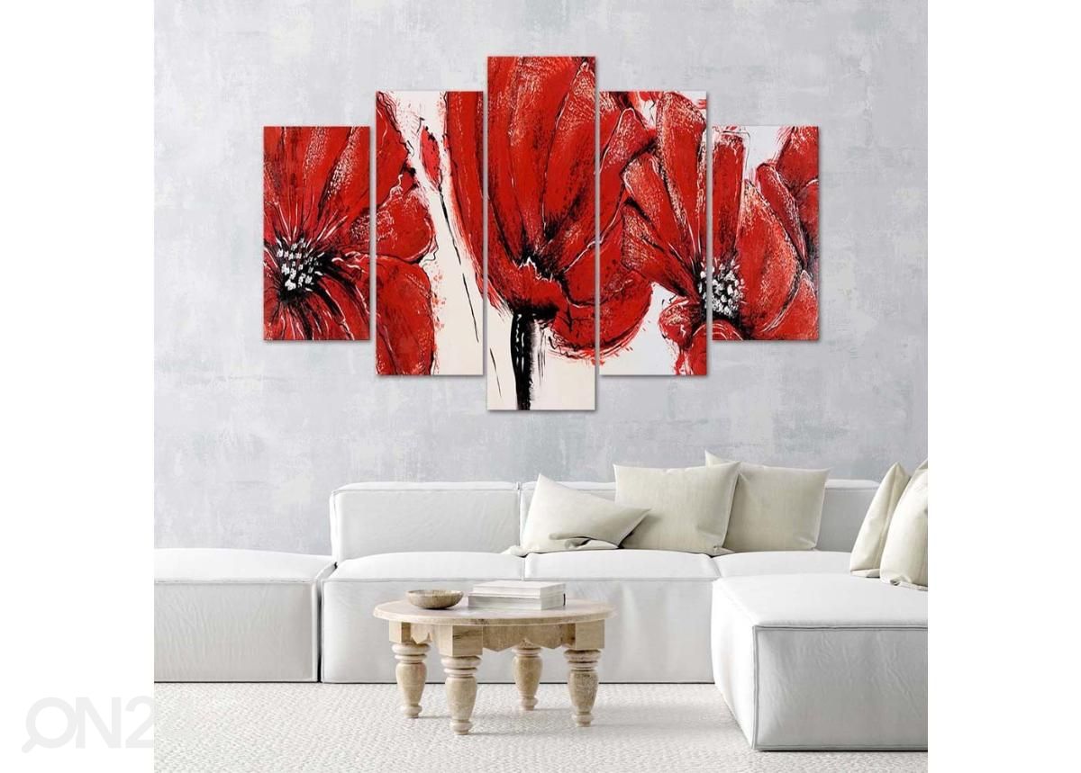 Viieosaline seinapilt Red Flowers 100x70 cm suurendatud