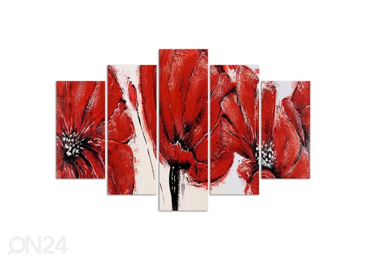 Viieosaline seinapilt Red Flowers 200x100 cm suurendatud