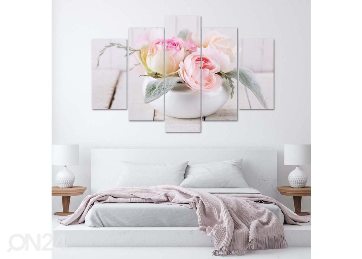 Viieosaline seinapilt Roses in white vase 200x100 cm suurendatud