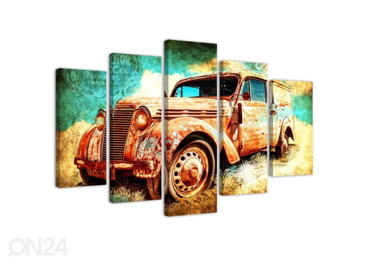 Viieosaline seinapilt Rusty car 100x70 cm suurendatud