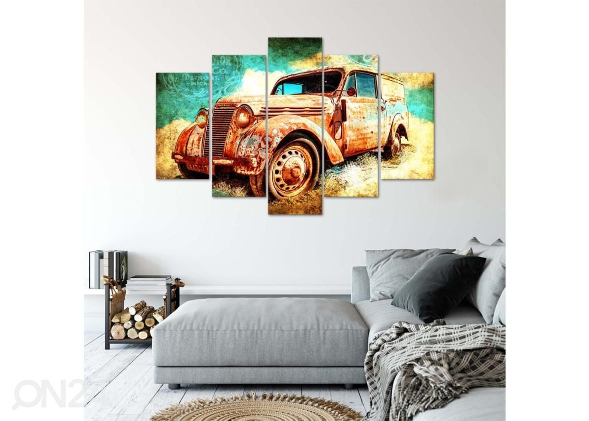 Viieosaline seinapilt Rusty car 200x100 cm suurendatud