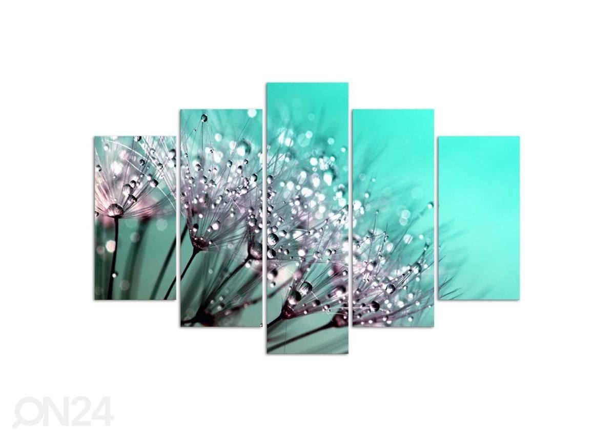 Viieosaline seinapilt Turquoise Dandelions 100x70 cm suurendatud