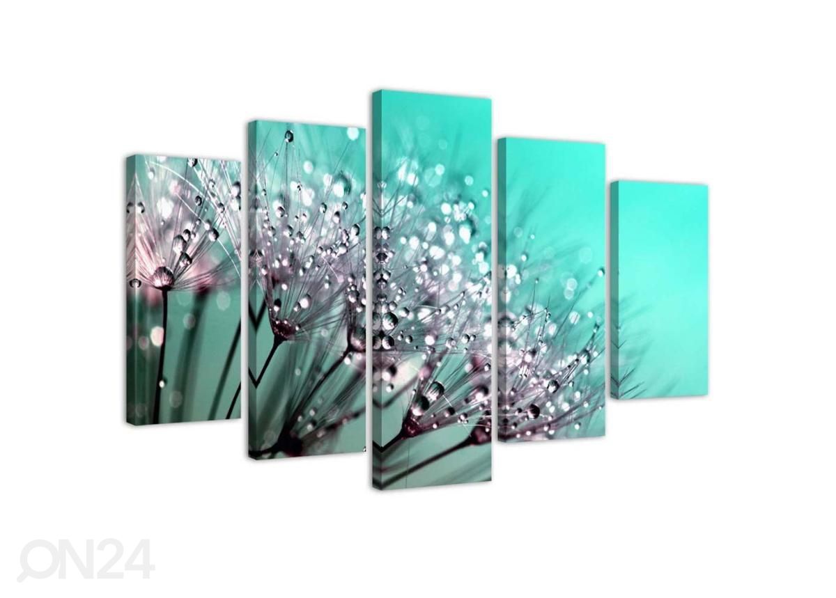 Viieosaline seinapilt Turquoise Dandelions 150x100cm suurendatud