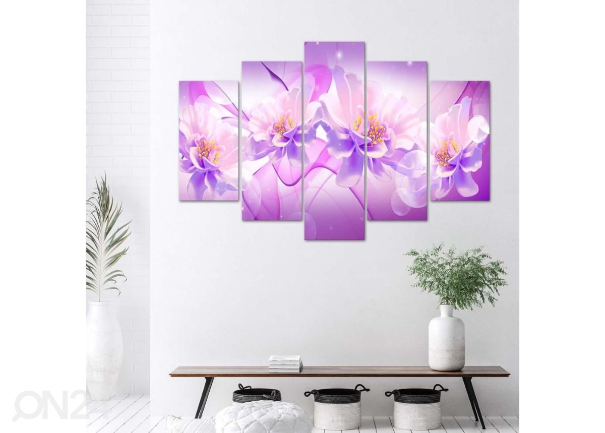 Viieosaline seinapilt Violet Flower Composition 150x100 cm suurendatud