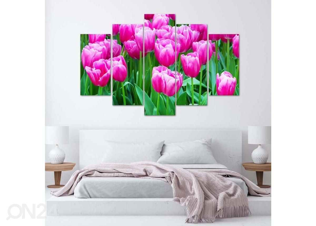 Viieosaline seinapilt White and Red Tulips 150x100 cm suurendatud