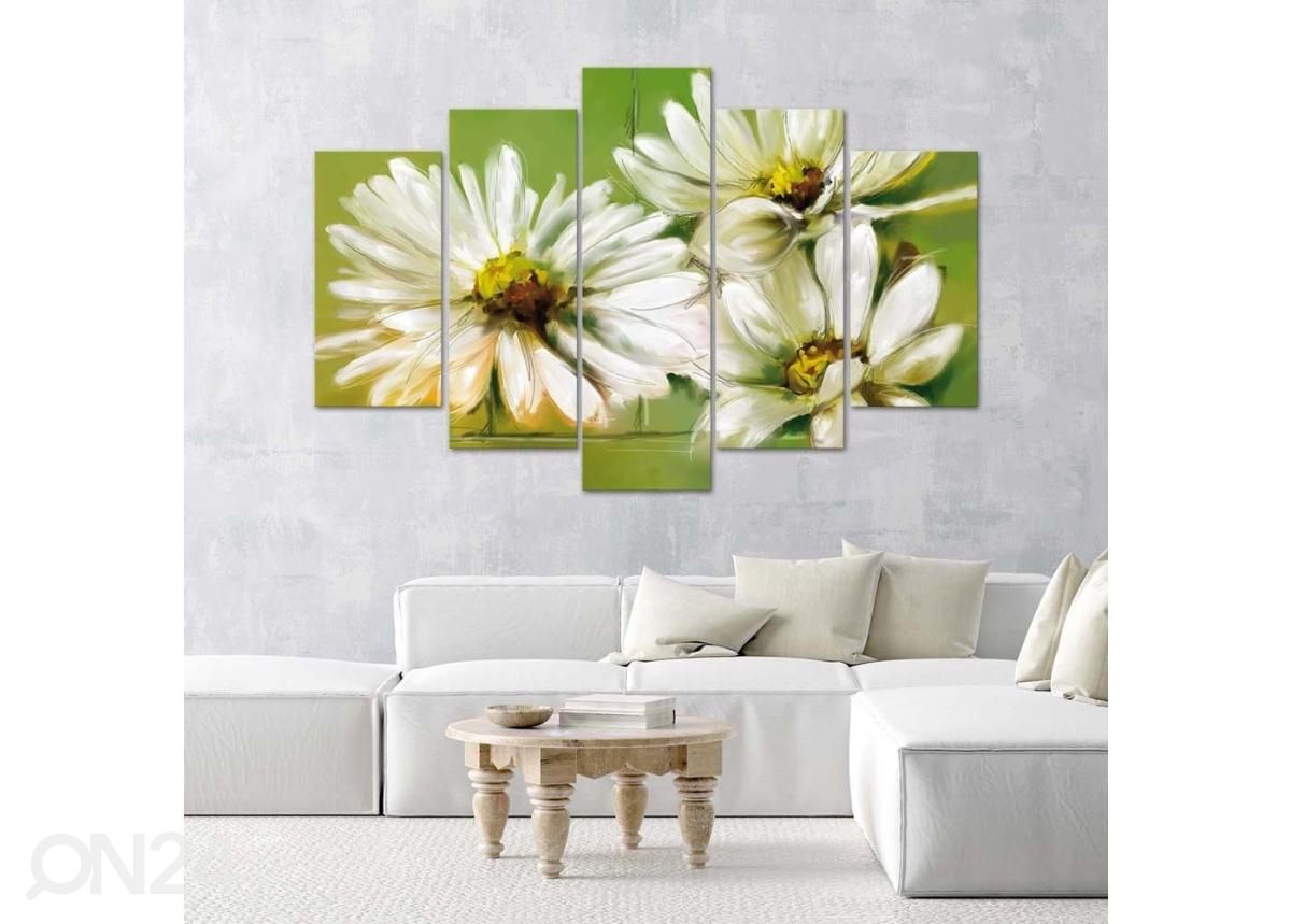 Viieosaline seinapilt White Flowers 200x100 cm suurendatud