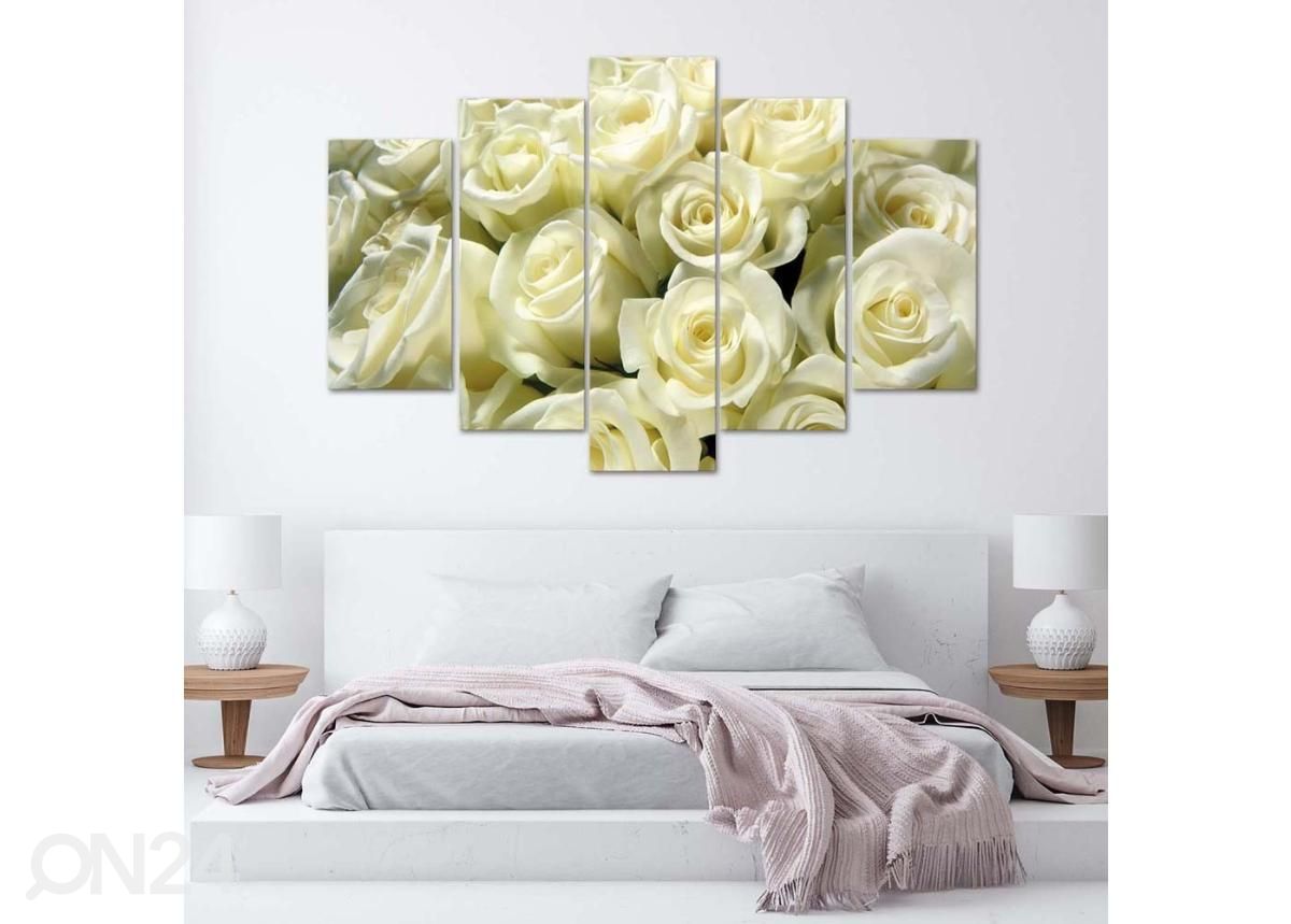 Viieosaline seinapilt White Roses 150x100 cm suurendatud