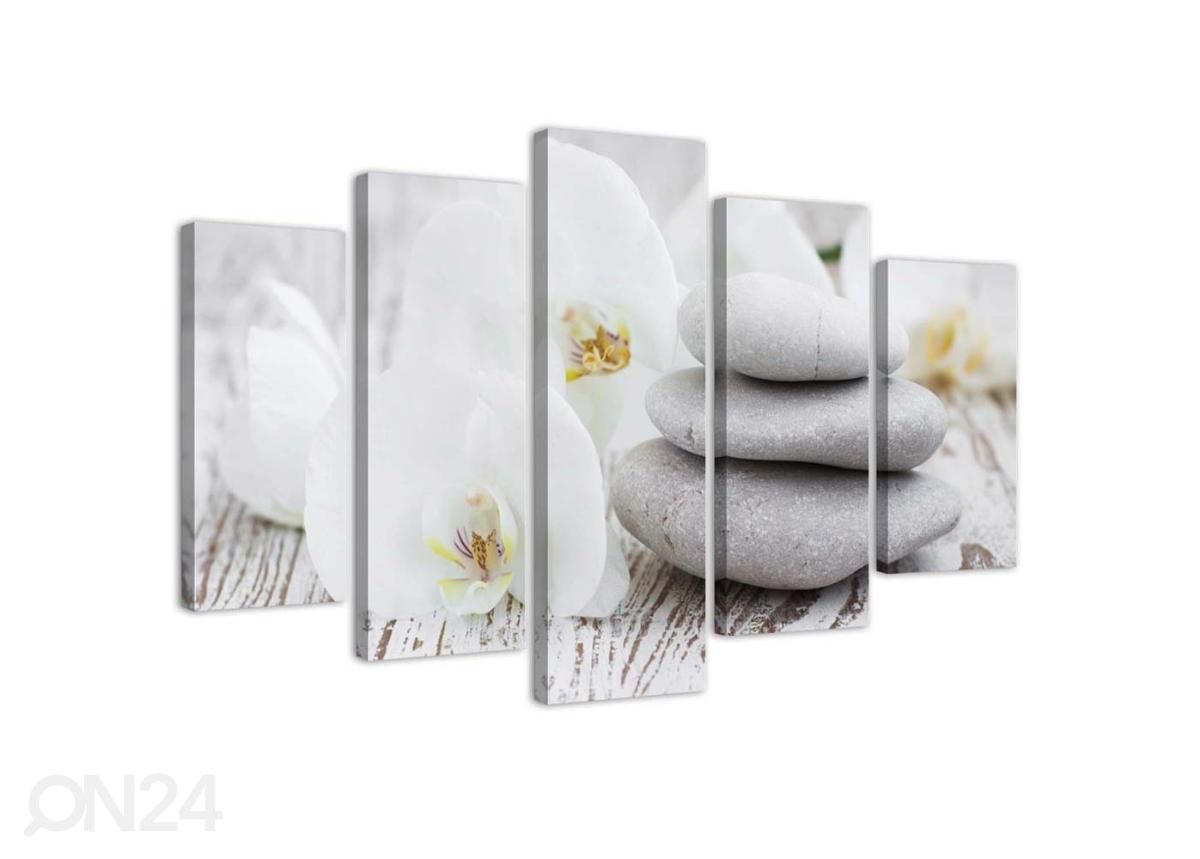 Viieosaline seinapilt White zen orchid and stones 100x70 cm suurendatud