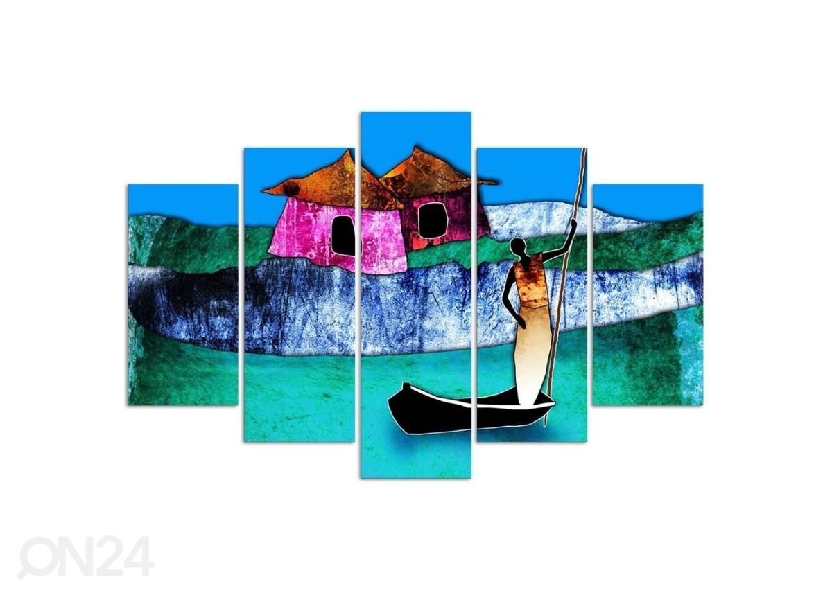 Viieosaline seinapilt Woman in a Boat 150x100 cm suurendatud