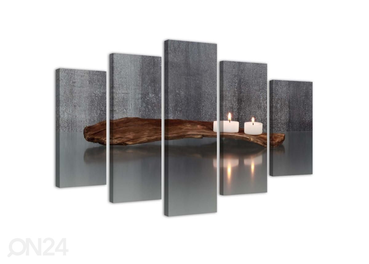 Viieosaline seinapilt Zen composition with candles and wood 100x70 cm suurendatud