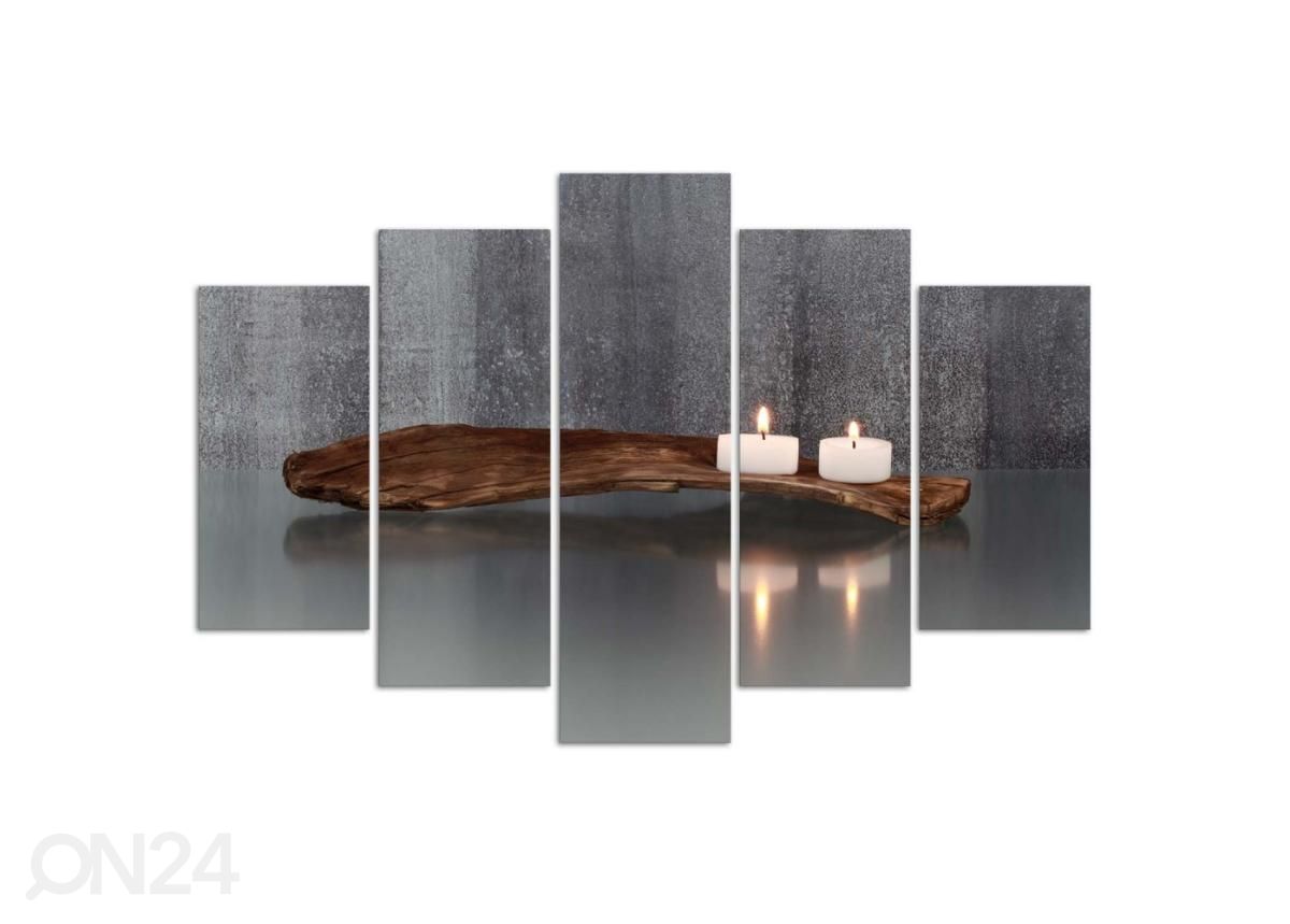 Viieosaline seinapilt Zen composition with candles and wood 150x100 cm suurendatud