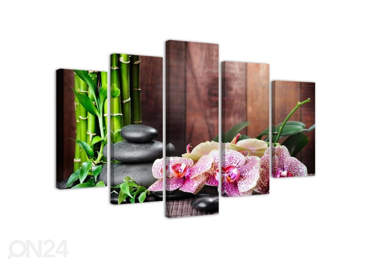 Viieosaline seinapilt Zen composition with orchid and bamboo 150x100 cm suurendatud